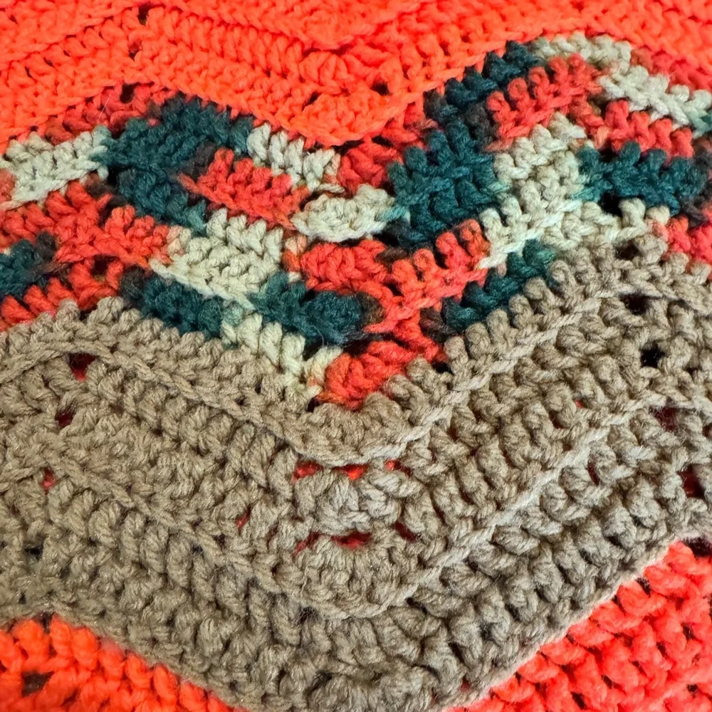 Handmade Chevron Pattern Blanket - Orange and Brown 70x74‎